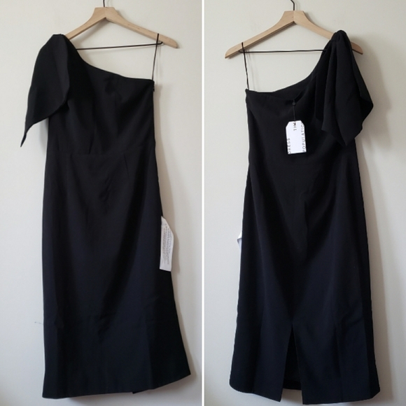 Dress the Population Tiffany Black One Shoulder Midi Dress Size Large - Picture 2 of 7